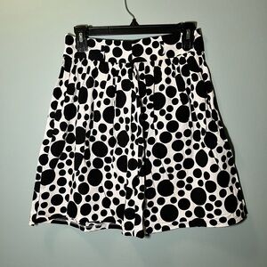 black and white polka dot pleated a-line skirt